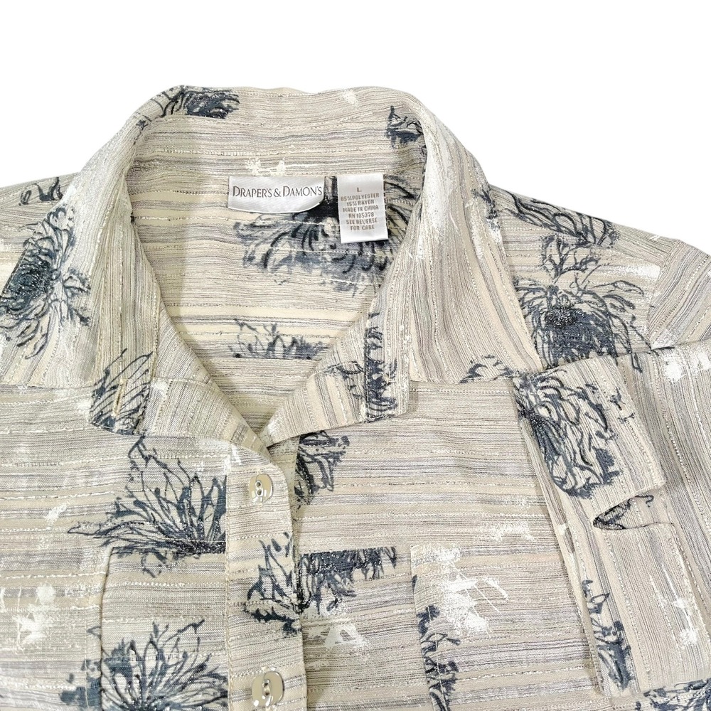 Draper's & Damon's L Beige Floral Button Up Metallic Thread GrandmaCore Top